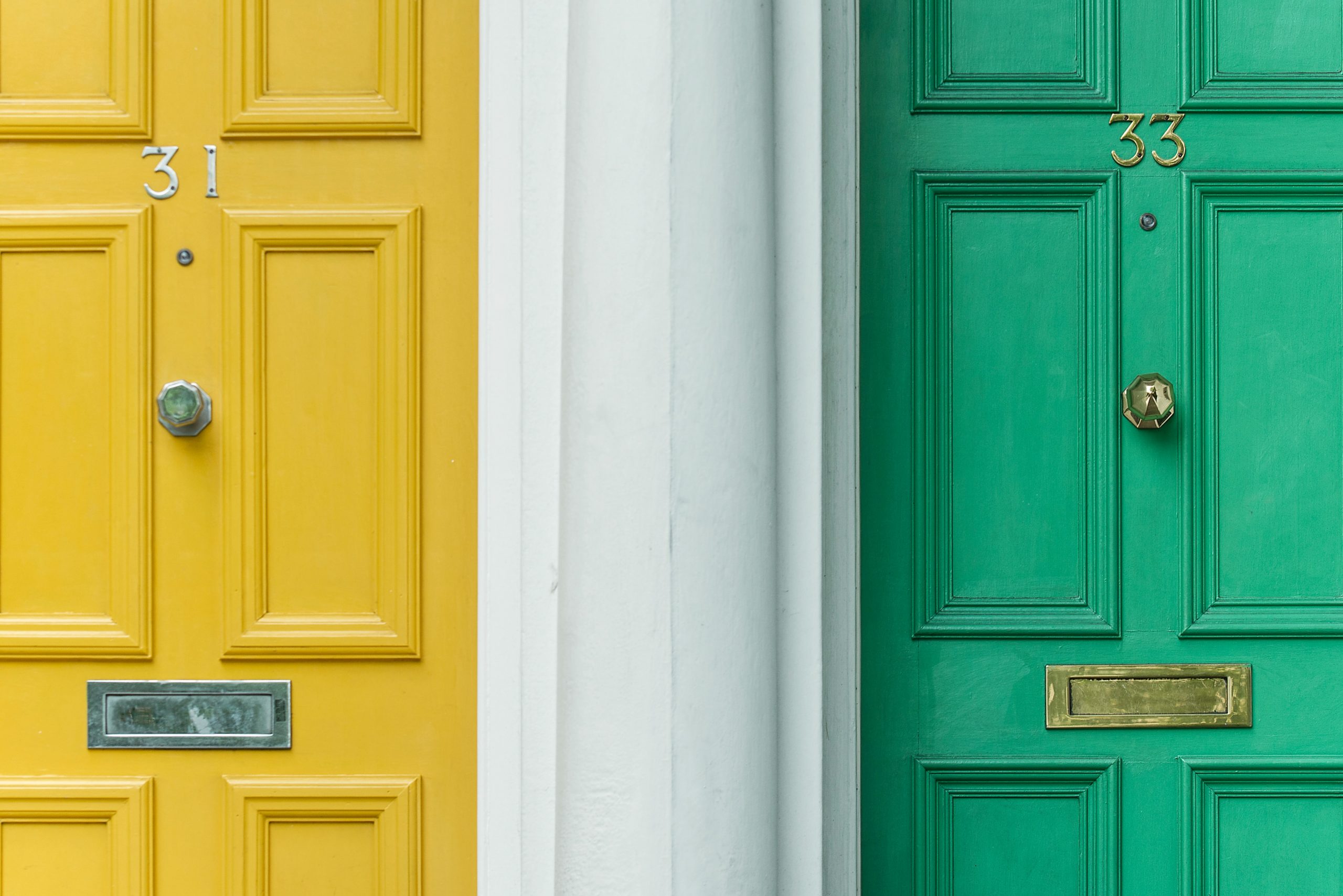 two colourful front doors